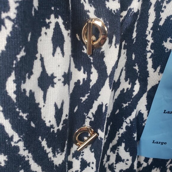 NWT Grace Elements Blue  Boyfriend Cardigan Sweater TBar Closure Size L / A141 - Picture 2 of 7